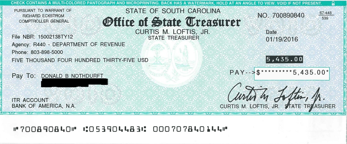 South Carolina Tax Rebate Check
